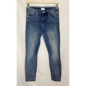 MOTHER Women's 25 Looker Ankle Fray Double Time Distressed Raw Hem Blue Jeans